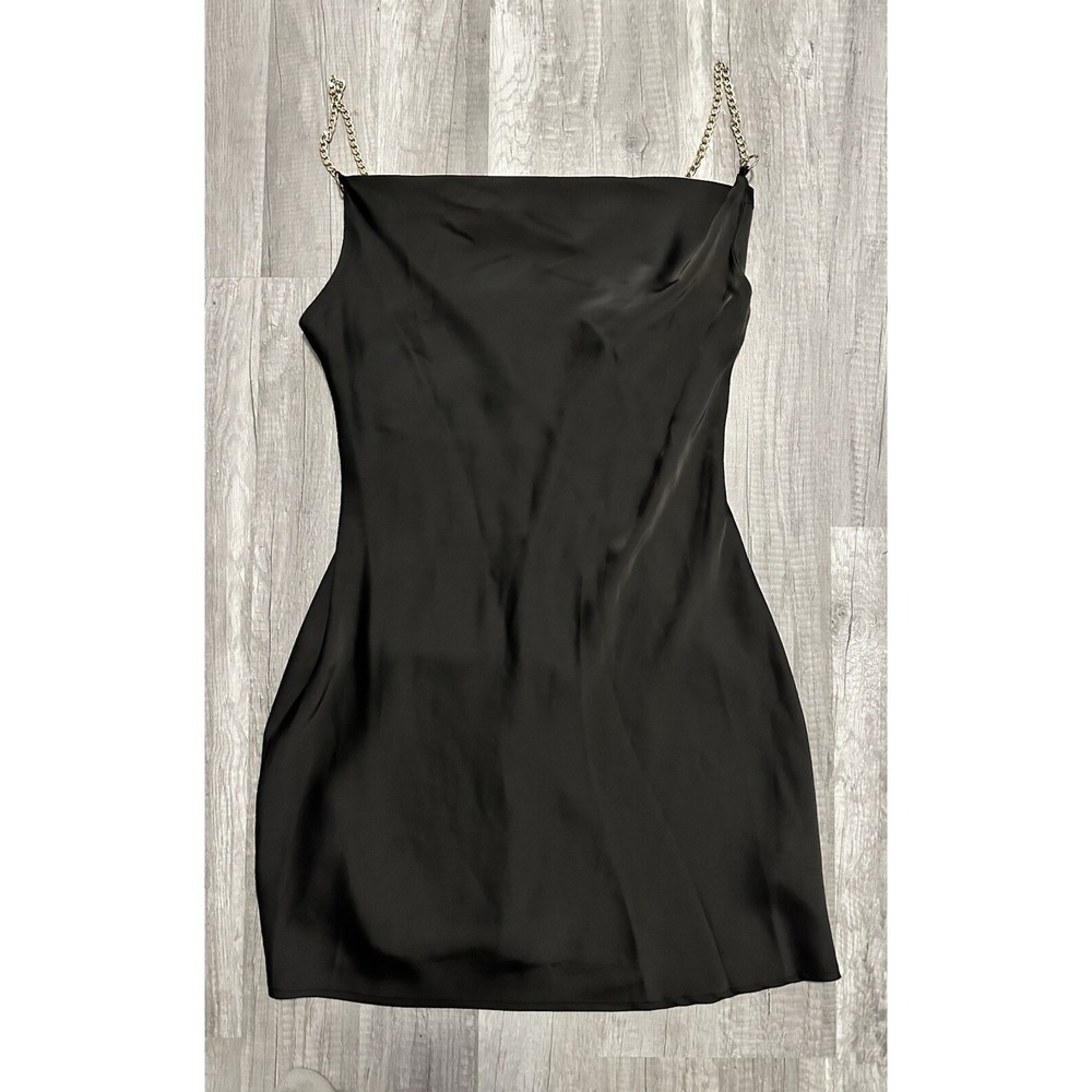 Urban Outfitters Cowl Slip Dress‎ Black Mini Dress Gold Chain Straps Zip Medium